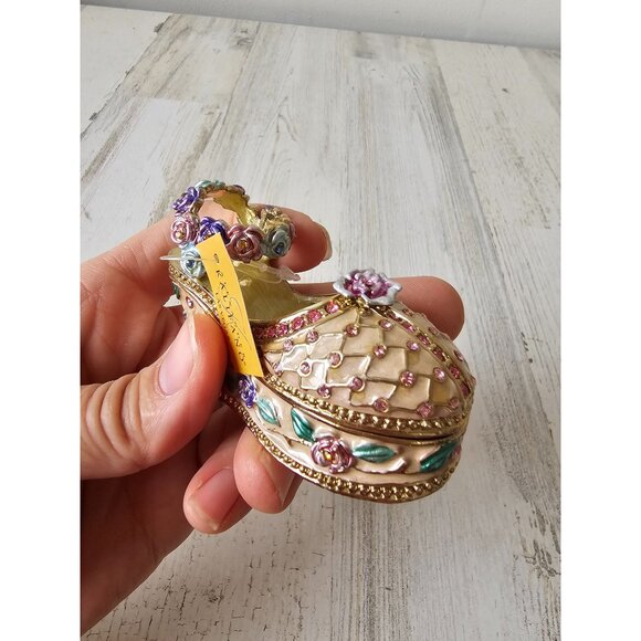 Kalifano shoe stiletto roses trinket box jewelry rhinestone jeweled flowers mini - Picture 3 of 8